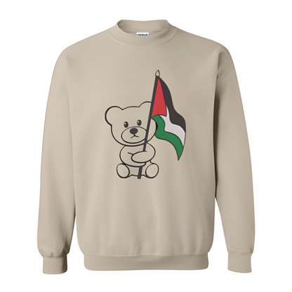 Embroidered Teddy Bear & Palestine Flag Crewneck Sweatshirt - Unisex Comfort Fit (Palestine Crew Neck) (Free Palestine crew neck)